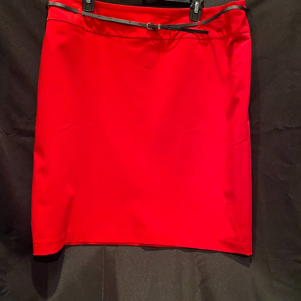 Liz Claiborne red, fully lined skirt.  With black belt.